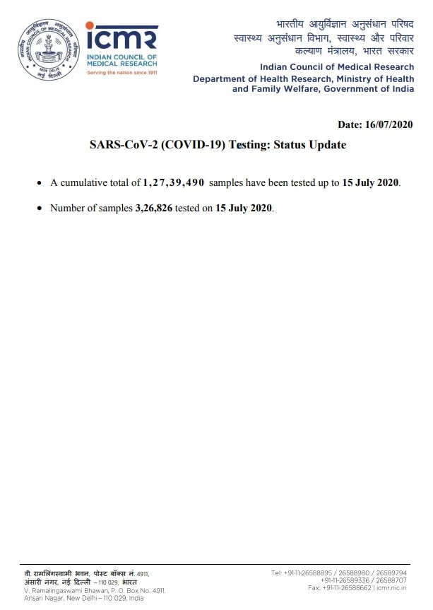 coronavirus india samples tested icmr 